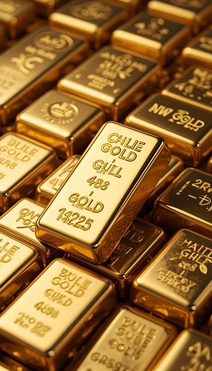 Stacked fine gold bullion bars
